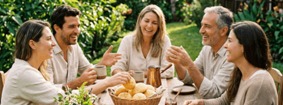 Personas compartiendo almojábanas